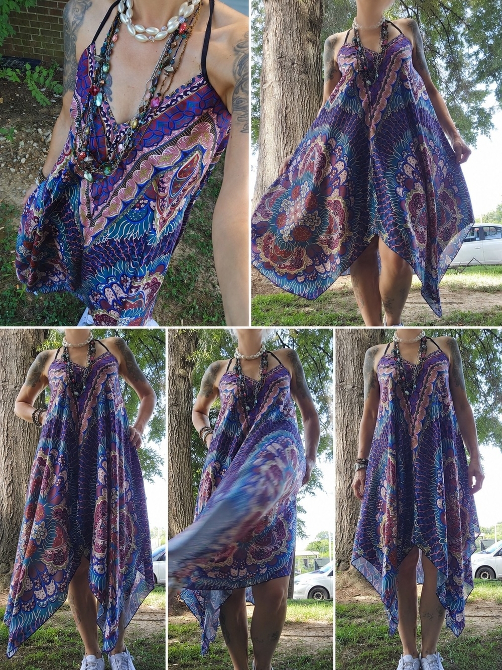 Boho Handkerchief Hem Sundress in Purple Paisley